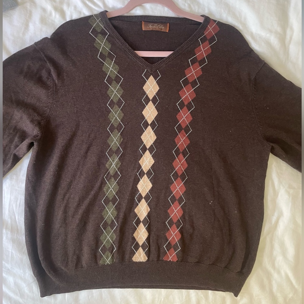 y2k brown argyle print sweater 📺